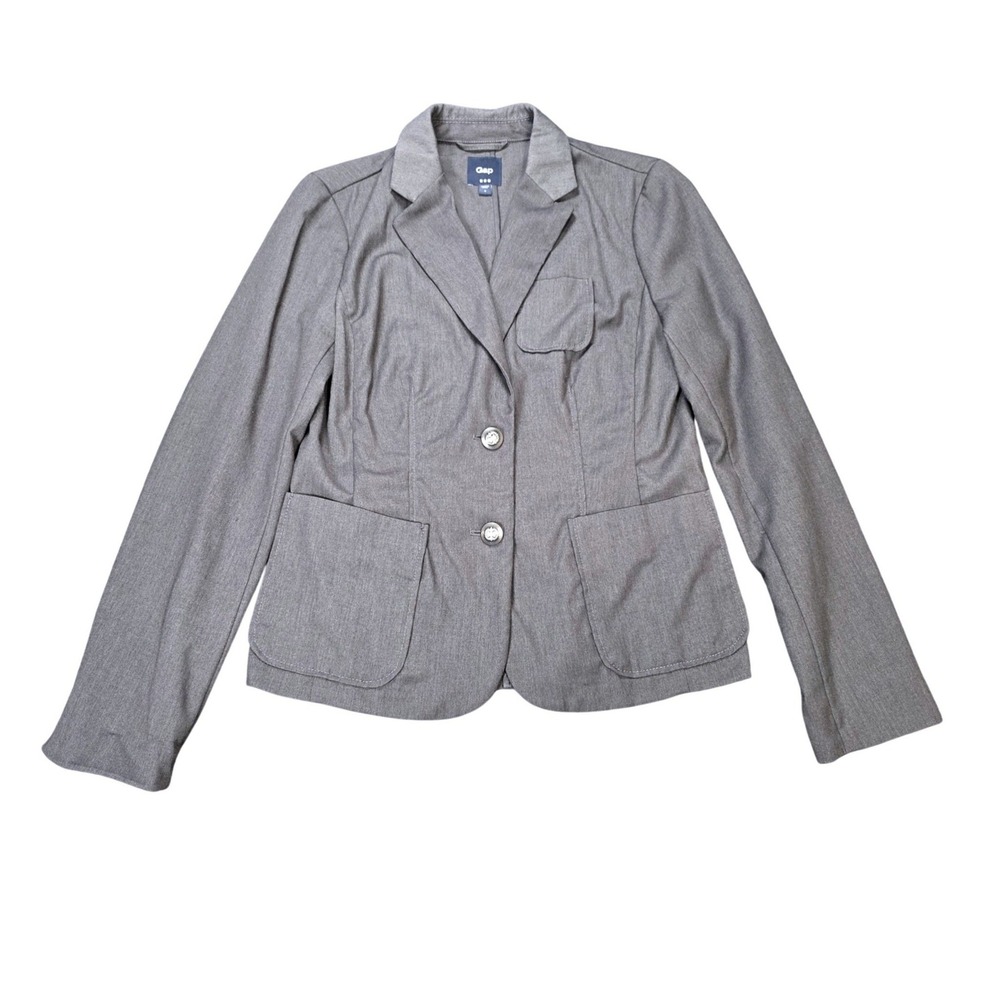 Gap Tailored Two Button Blazer Jacket Women's Size 6 Gray Silver Crest Buttons